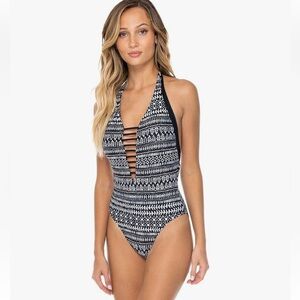 Black and White Patterned Swimsuit